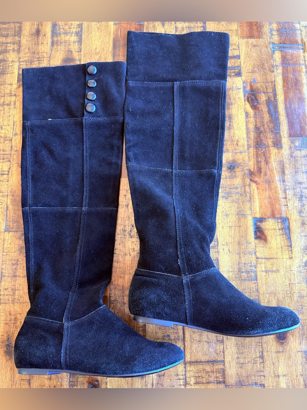 Chinese Laundry Women's Black Suede Knee-High Boots Size 6.5 Buttons